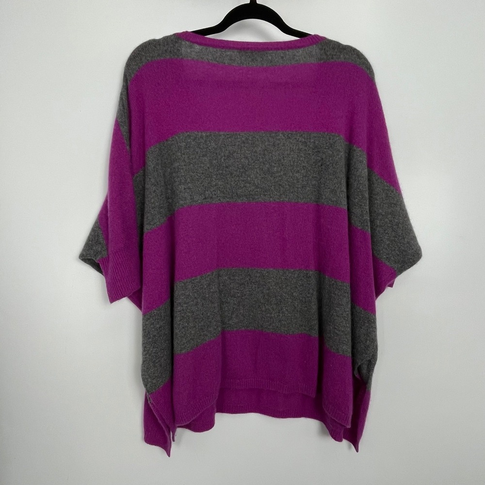 Minnie Rose Cashmere Gray Purple Striped V-Neck Short Sleeve Sweater Luxury XS/S - Picture 7 of 7